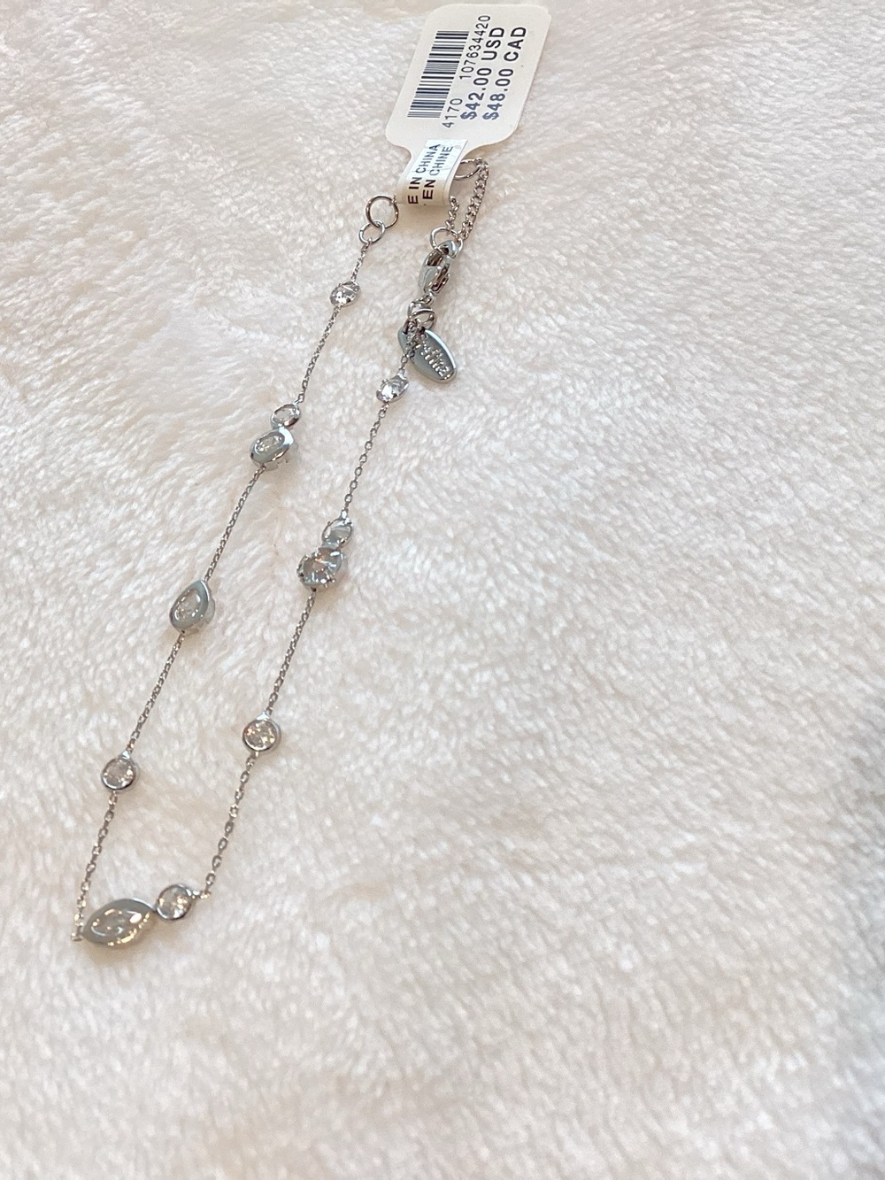 Anthropologie 14KT Gold Plated Bracelet Mixed Crystal Delicate New White Gold - Picture 5 of 9